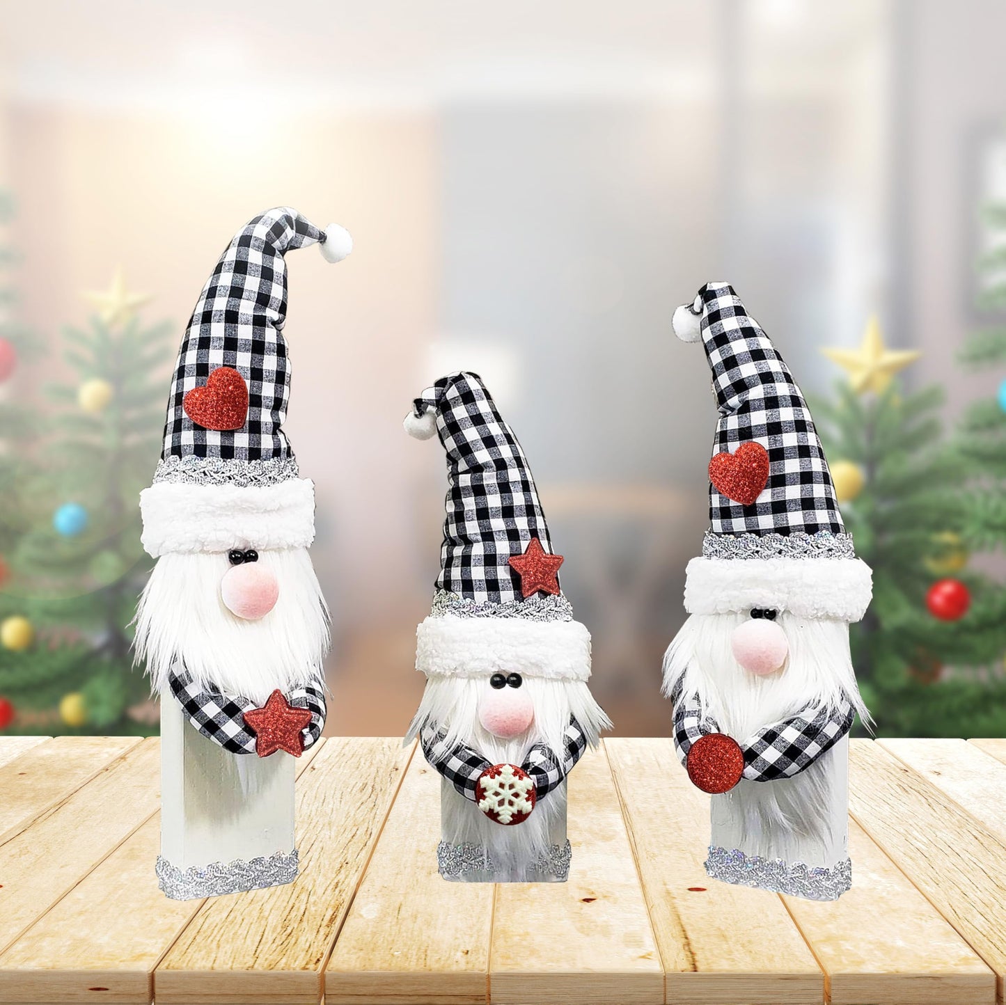 CYNOSA 3Pcs Cute Christmas Gnomes Table Signs Christmas Decorations for Home Winter Rustic Gnomes Tabletop Centerpieces Block Signs for Xmas Holiday Party Indoor Home Decor