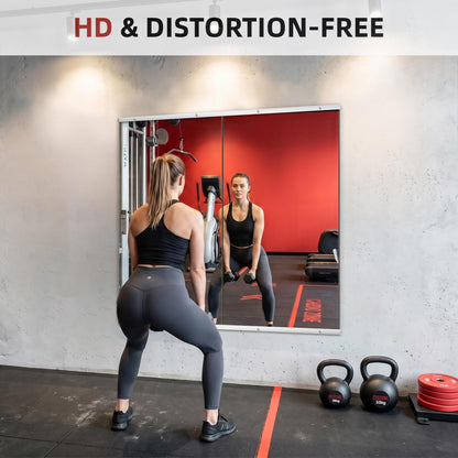 AMOISE Home Gym Mirror for Wall, 48"x28"-2PCS Frameless Tempered Glass Mirror, Large Full Length Mirror for Garage, Workout, Yoga Room, Dance Studio & Home Exercise