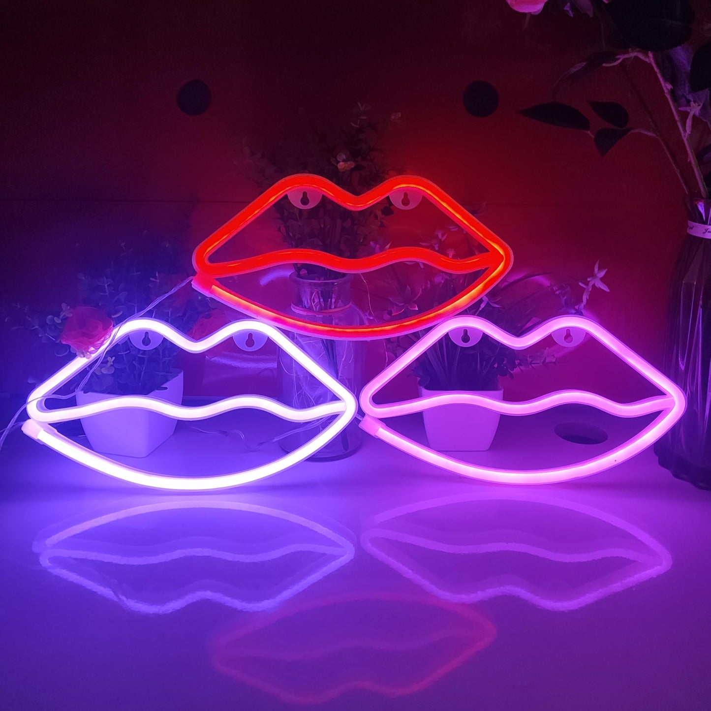JYWJ Lip Neon Sign,USB or 3-AA Battery Powered Neon Light,LED Table Decoration,Bedroom Wall Decoration,Birthday Gift,Wedding Supplies Business Gift (Pink)