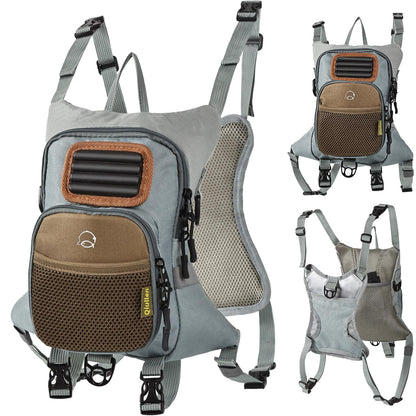 Qiullen Fly Fishing Chest Pack,Waterproof Tackle Bag with Zip-Down Workstation,Fly Box Storage,Net Holder,Adjustable Straps for Wading and Stream Fishing