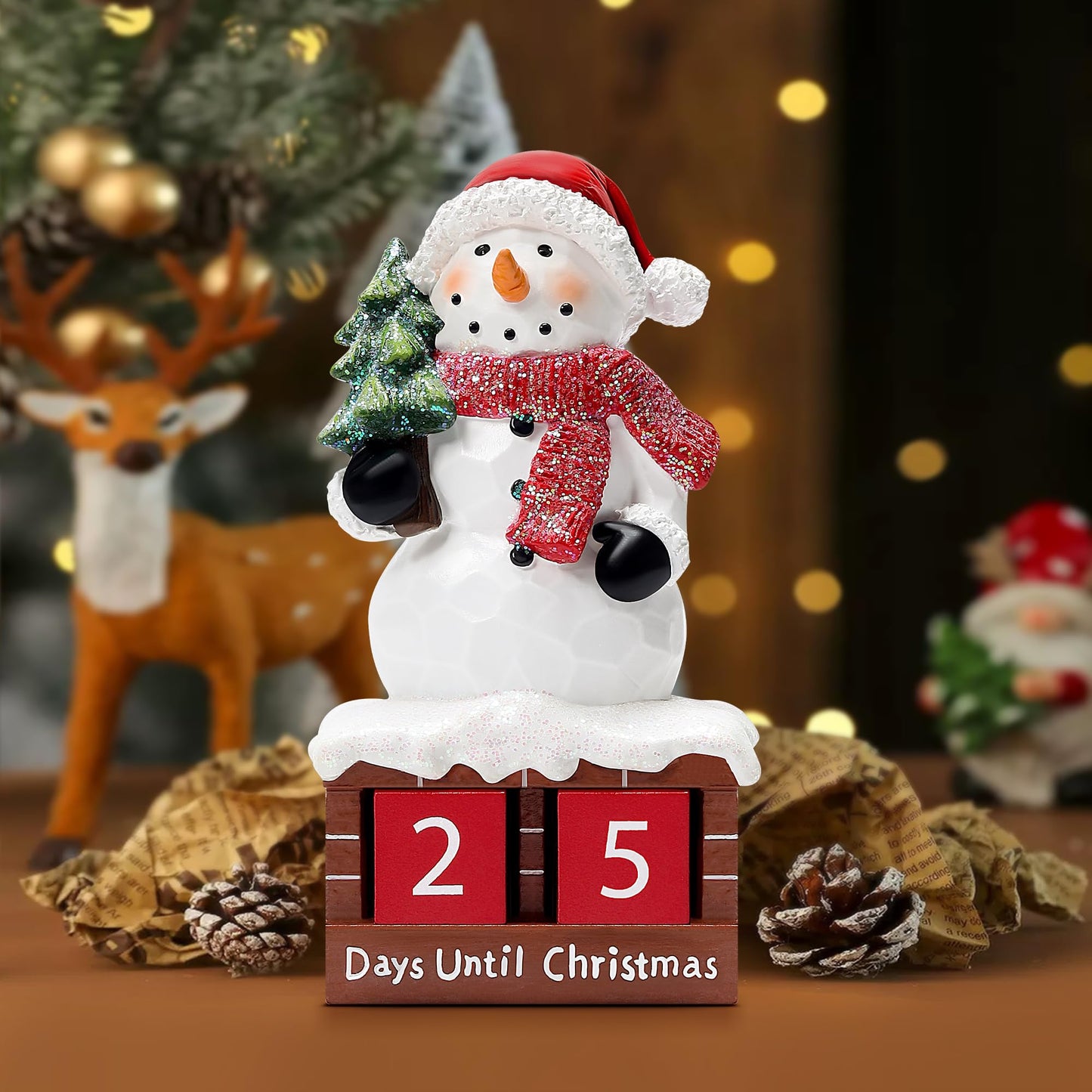 Snowman Statue for Christmas Decorations-Days Until Christmas Countdown Calendar,Xmas Snowman Figurines Decor for Shelf Table Mantel,Winter Holiday Home Decorations Indoor,Xmas Gifts