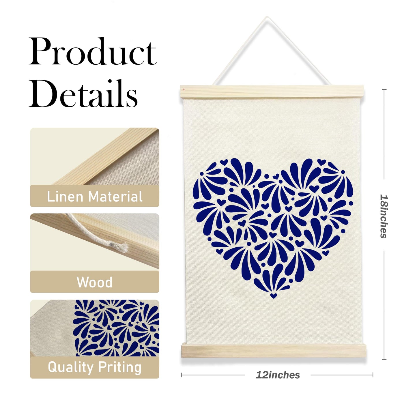 NQDWX Mexican Talavera Tiles Hanging Flag - Ceramic-Inspired Print Wall Decor for Kitchen Patio Spanish Home, 12x17 Inches Canvas Banner with Wood Frame. (083)