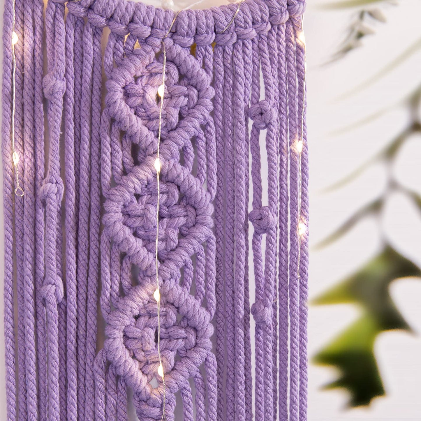 Macrame Moon Dream Catcher for Girl, Purple Boho Crescent Dreamcatcher for Bedroom, Handmade Nursery Room Wall Hanging with Star Pendant for Teen Boy, Bohemian Home Decoration Idea