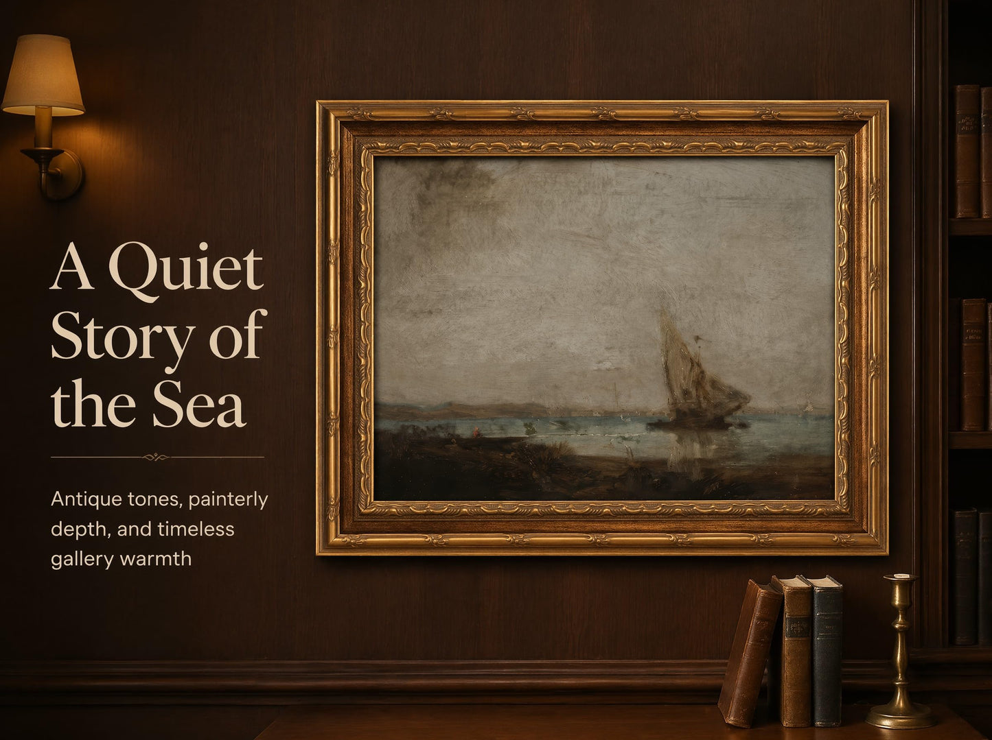 KKP Antique Gold Framed Coastal Wall Art, Vintage Sailboat Canvas Prints