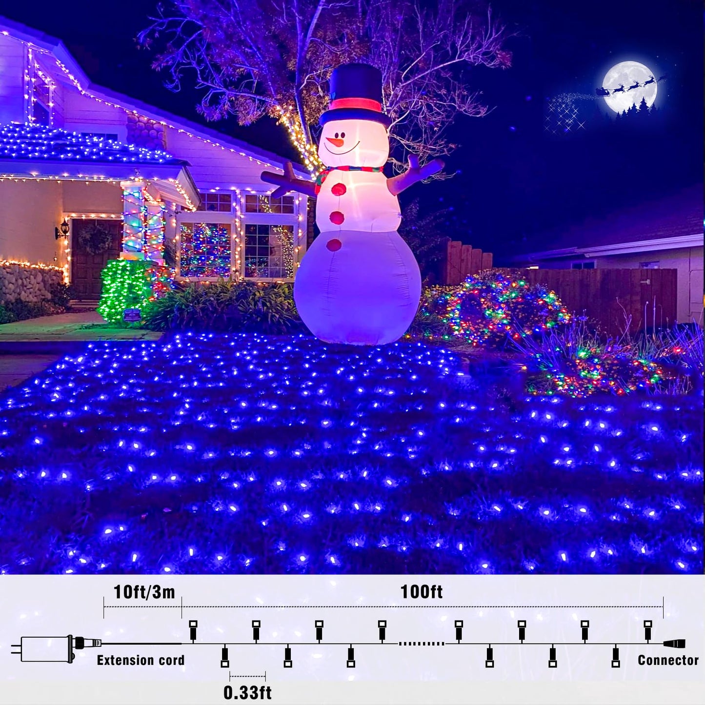 Nielfoi 100FT 300 LED Outdoor String Lights, Plug in Connectable Christmas Lights Indoor, Waterproof 8 Modes String Lights for Outside House Room Wedding Patio Garden Holiady Decorations, Blue