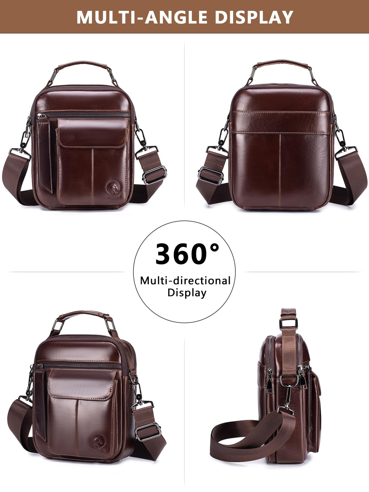 RAINBOW HORSE Men's Vintage Genuine Leather -Durable,Stylish & Practical Crossbody Bag for Daily Essentials