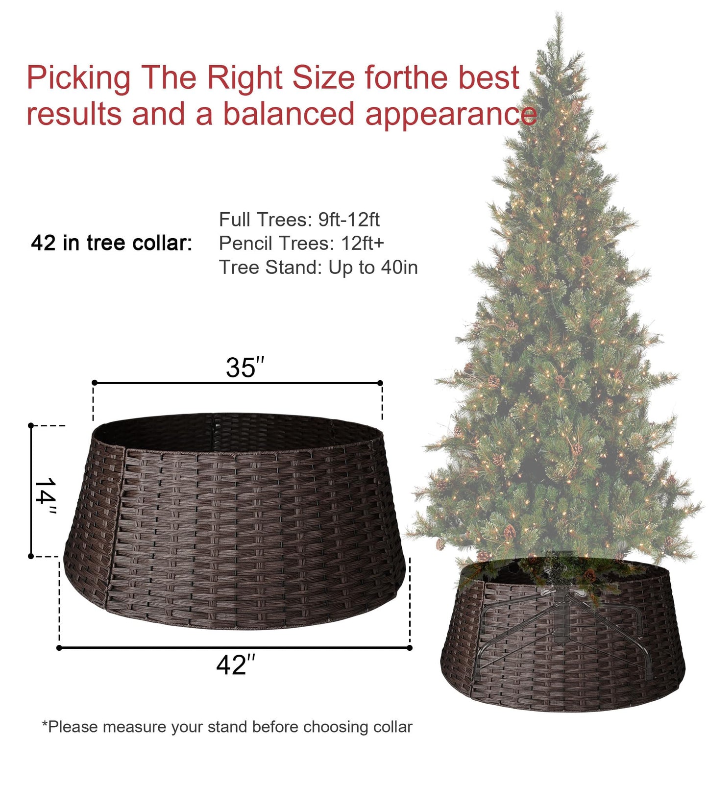 ZWHTB 42in Extra Large Tree Collar, Christmas Tree Decorations for 9-12 ft Tree, Boho Rustic Holiday Decor Xmas Tree Ring, Basket Base Cover - Dark Brown Round