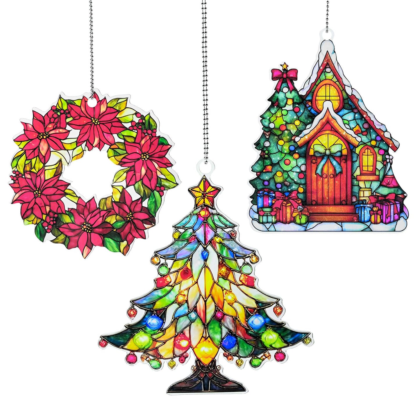 Christmas Tree Ornament Acrylic Suncatcher Window Hanging Wall Decor for Indoor Outdoor Doors Home
