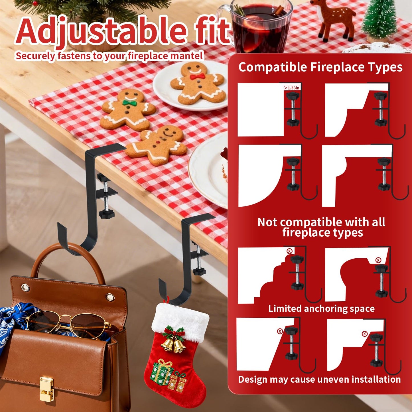 Stuzos Christmas Stockings Holder Hanger, Stocking Holders for Mantle,Mantle Garland Hanger,Garland and Stocking Hangers for Mantle, Fireplace Garland and Stocking Hanger (Style J, 3pcs)