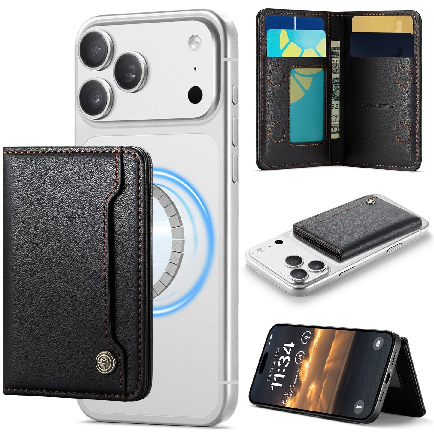 Vinich for MagSafe Wallet Magnetic RFID Blocking Card Holder Compatible with MagSafe Phones and Cases, Strong Magnet Minimalist Phone Wallet for iPhone 17/16/15/14/13/12/ Pro/Max/Plus, Black