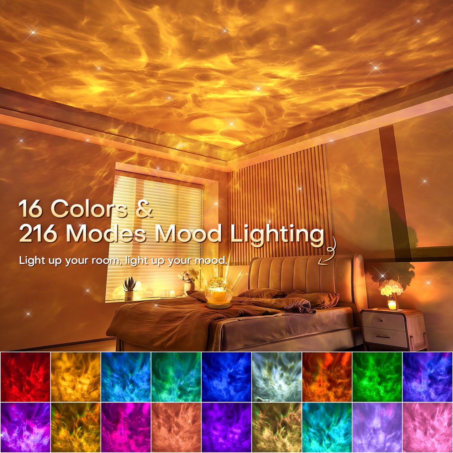 Mubarek Ambient Lighting, 216 Modes Mood Lighting, 3-in-1 Sunset Lamp & Ocean Lamp & Northern Lights Projector with Remote,Led Lights for Bedroom, Room Lights for Bedroom Decor, Girl Gift