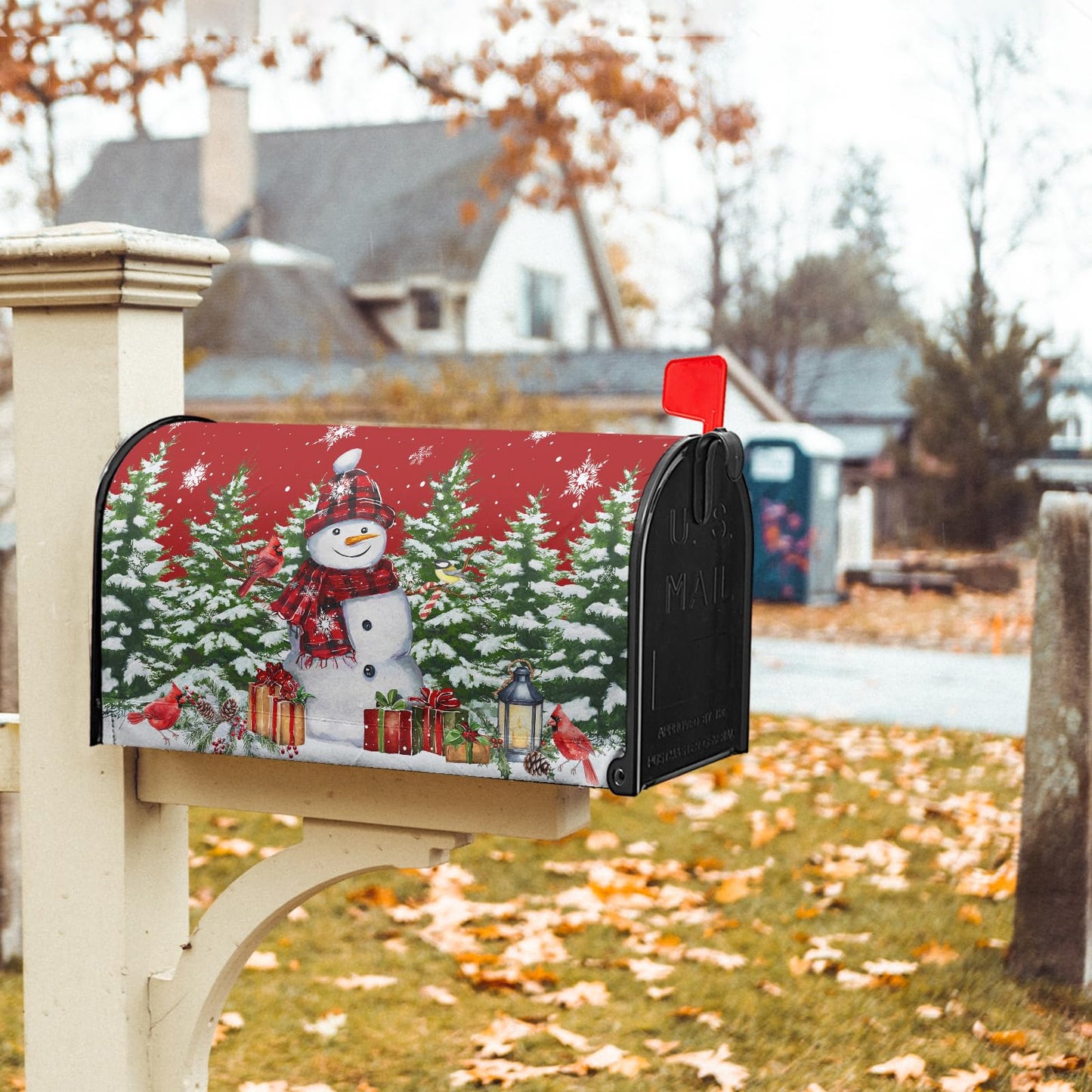 Kawani Christmas Snowman Mailbox Covers Magnetic Standard Size 21"x25.5" Merry Christmas Tree Mailbox Wraps Red Bird Snowflakes Post Letter Box for Holiday Outdoor Decoration