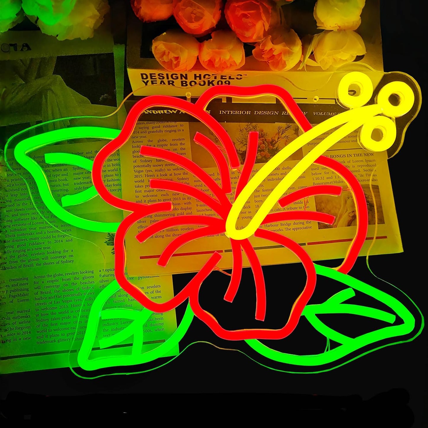 Hibiscus Neon Sign for Wall Decor Hawaiian Flowers Neon Light Dimmable Led Signs Tropical Light Up Sign for Luau Party Decorations Pool Beach Summer Bedroom Classroom Garden Bar Tiki Room Wall Art