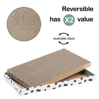 PAWSFANS Cat Scratcher Cardboard Scratch Pad with Box Durable Corrugate Scratching Board Kitty Sofa Lounge Bed Reversible Catnip Included for Indoor Cats,Large (Box, 5pcs)