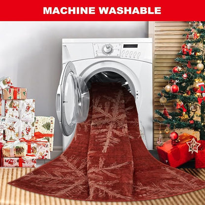 Lahome Snowflake Christmas Area Rugs, 4x6 Indoor Christmas Rug for Bedroom Non Slip Washable Living Room Rugs Holiday Decor Soft Red Rug Throw Carpet for Entryway Kitchen Dining Room(4'x 6',Red)