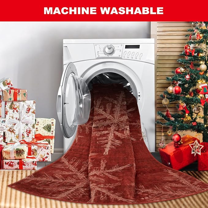 Lahome Snowflake Christmas Area Rugs, 5x7 Indoor Christmas Rug for Bedroom Non Slip Washable Living Room Rugs Holiday Decor Soft Red Rug Throw Carpet for Entryway Kitchen Dining Room(5'x 7',Red)