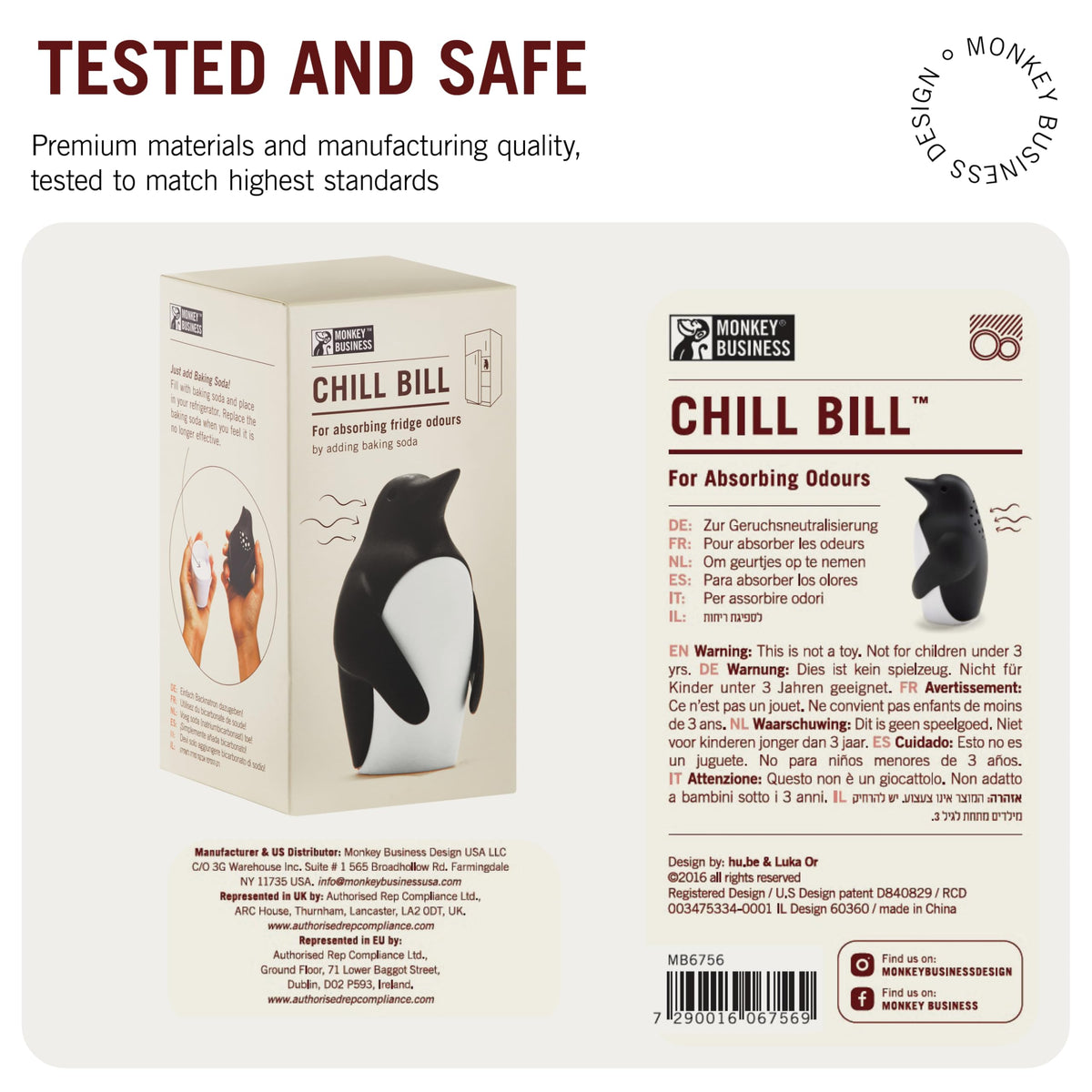 Monkey Business Chill Bill Refrigerator Deodorizer, Baking Soda Container, Baking Soda Fridge, Baking Soda Fridge Deodorizer, Cute Gifts, Kitchen Gadgets