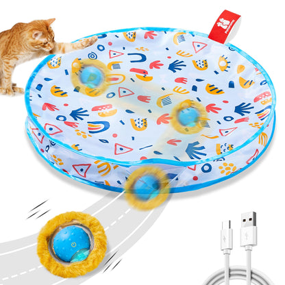Potaroma Interactive Cat Toys, Fast Moving Ball in Play Mat, Automatic Motion Activated Ball Hide and Seek for Indoor Exercise Kicker, Animal Squeaky, 28 Inch Mat