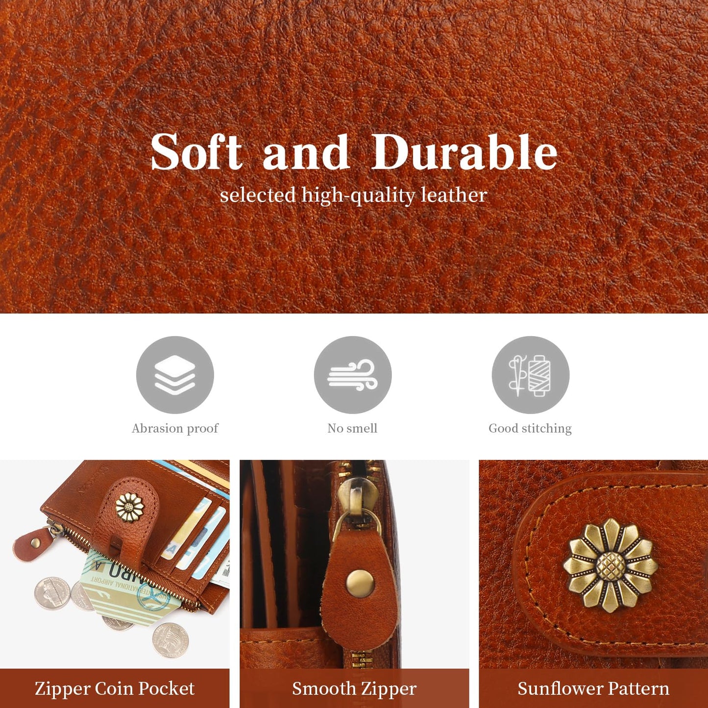Blucoay Wallet Women,RFID Blocking Leather Womens Wallet Bifold Compact Card Holder Small Wallet for Women with Removable ID Window Brown
