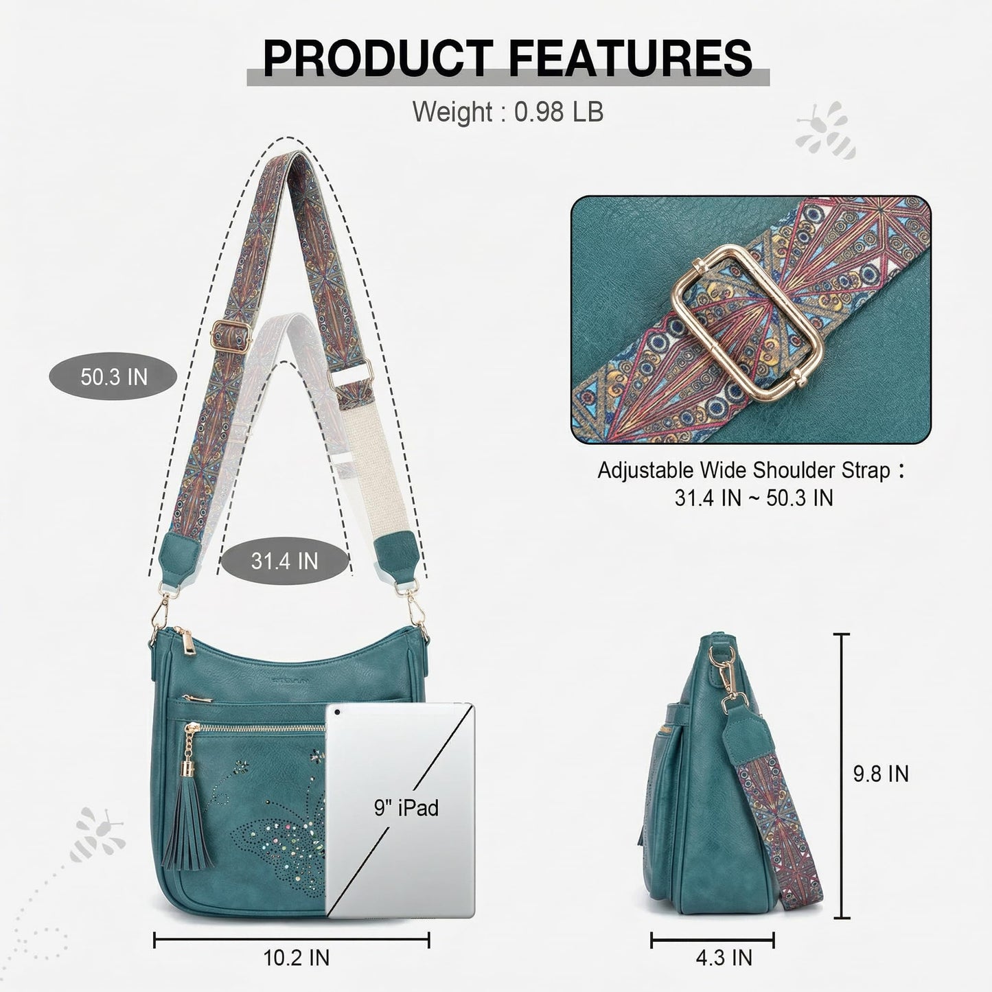 KITEVIUN Medium Crossbody Bags for Women Trendy, Vegan Leather Crossbody Purse Butterfly Design, Women's Shoulder Handbags with Tassel