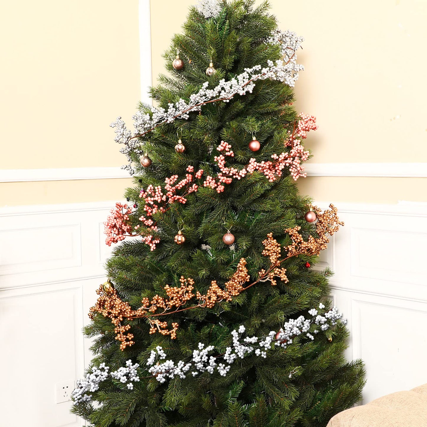 Syhood Winter Berry String Garland with Lights Thanksgiving Artificial Lighted Garland for Home Xmas Winter Tree Decor Office Fireplace Mantel Decoration Holiday Valentines, 6 Ft(White, 1 Pc)
