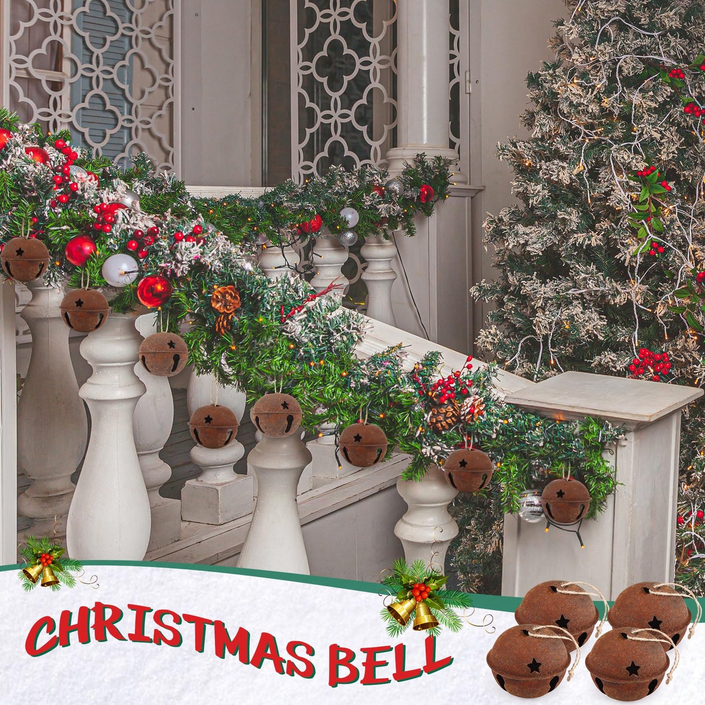 Zhengmy 8 Pcs Jumbo 3.15'' Christmas Star Cutouts Bells for Craft Large Bells Xmas Ornament Christmas Tree Decor (Rust)
