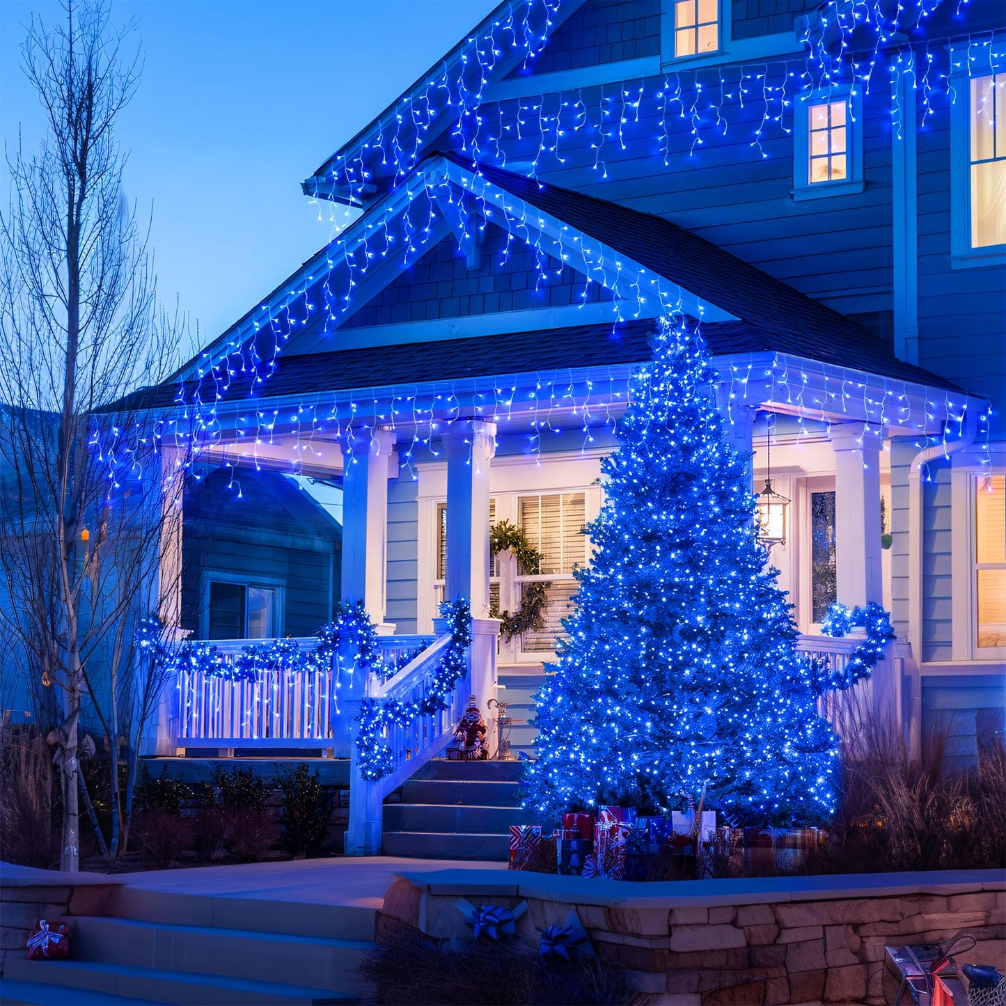 JMEXSUSS 400 LED Blue Icicle Lights for Outdise, 38.8 FT Christmas Icicle Lights Indoor Outdoor with 80 Drops, Blue Christmas Light with Remote Plug in for House Fireplace Christmas Decorations