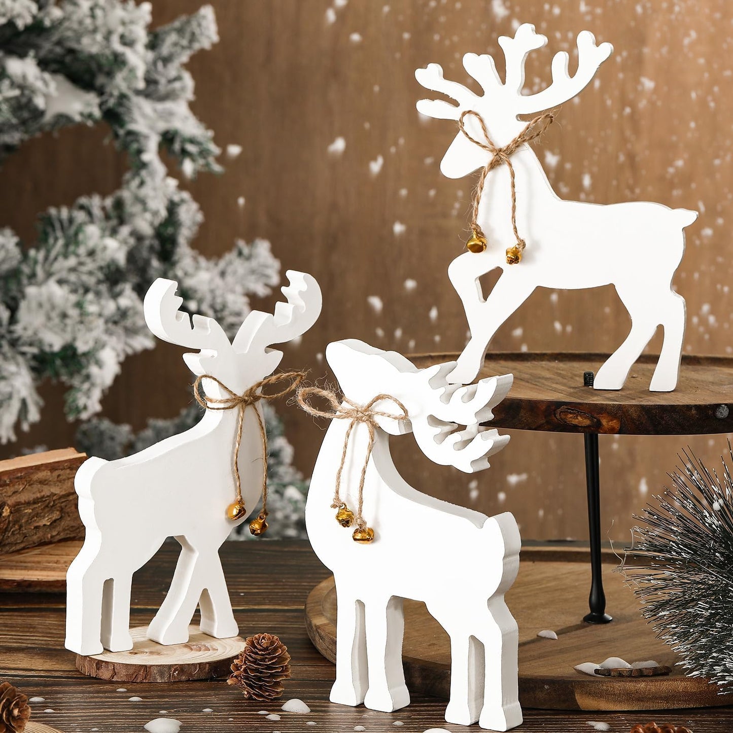 Lonfliness 3Pcs Reindeer Christmas Decorations Indoor Christmas Table Wood Sign Centerpiece Rustic Tabletop Decor Xmas Table Decor Gifts for Winter Holiday Home Kitchen Mantel Office Display