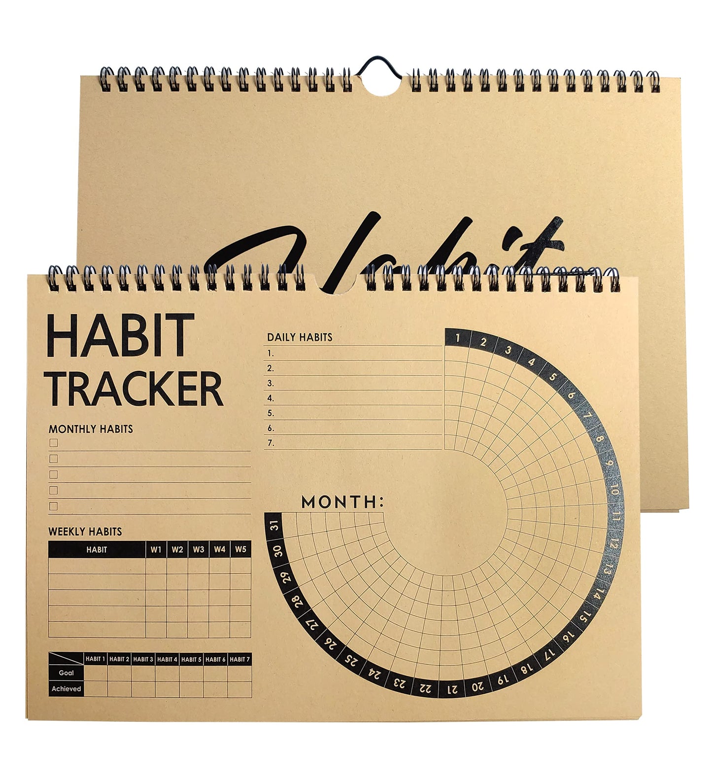 Habit Tracker Journal 2021 Goal Planner - Track Progress and Reach Goals with Spiral Binding, Weekly Monthly Kraft Large Calendar & Notepad - 12+1 Month Undated, 8.5 x 11.8 inch