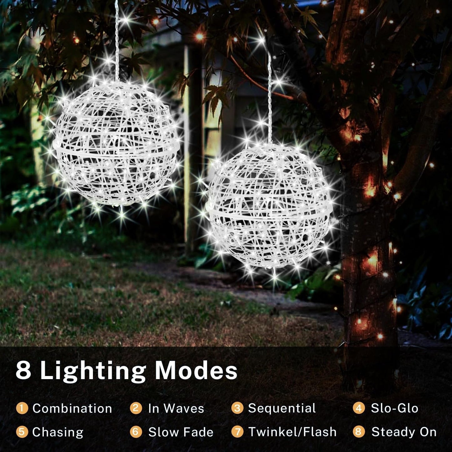 Outdoor Christmas Balls Lights 4 Pack Hanging 7.1" LED Garden Sphere Tree Lights 8 Modes Waterproof Glow Globe Light with Memory Timer Plug for Yard Porch Eave Patio Home Bedroom Decoration-Cool White