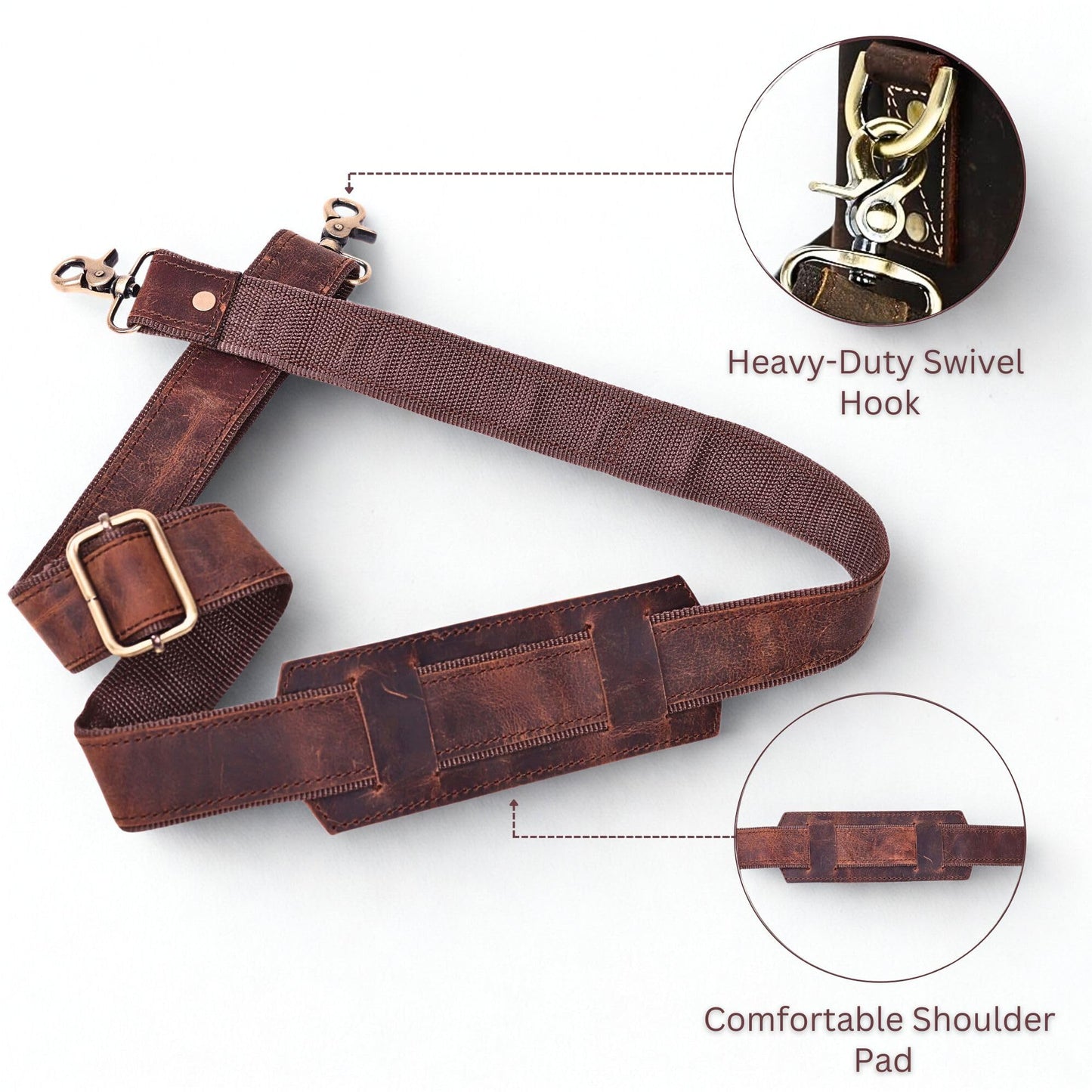 Genuine Leather Straps for Bags 60-inch Adjustable Shoulder Strap Replacement for Briefcase Messenger Crossbody Duffel Bag (Dark Brown)