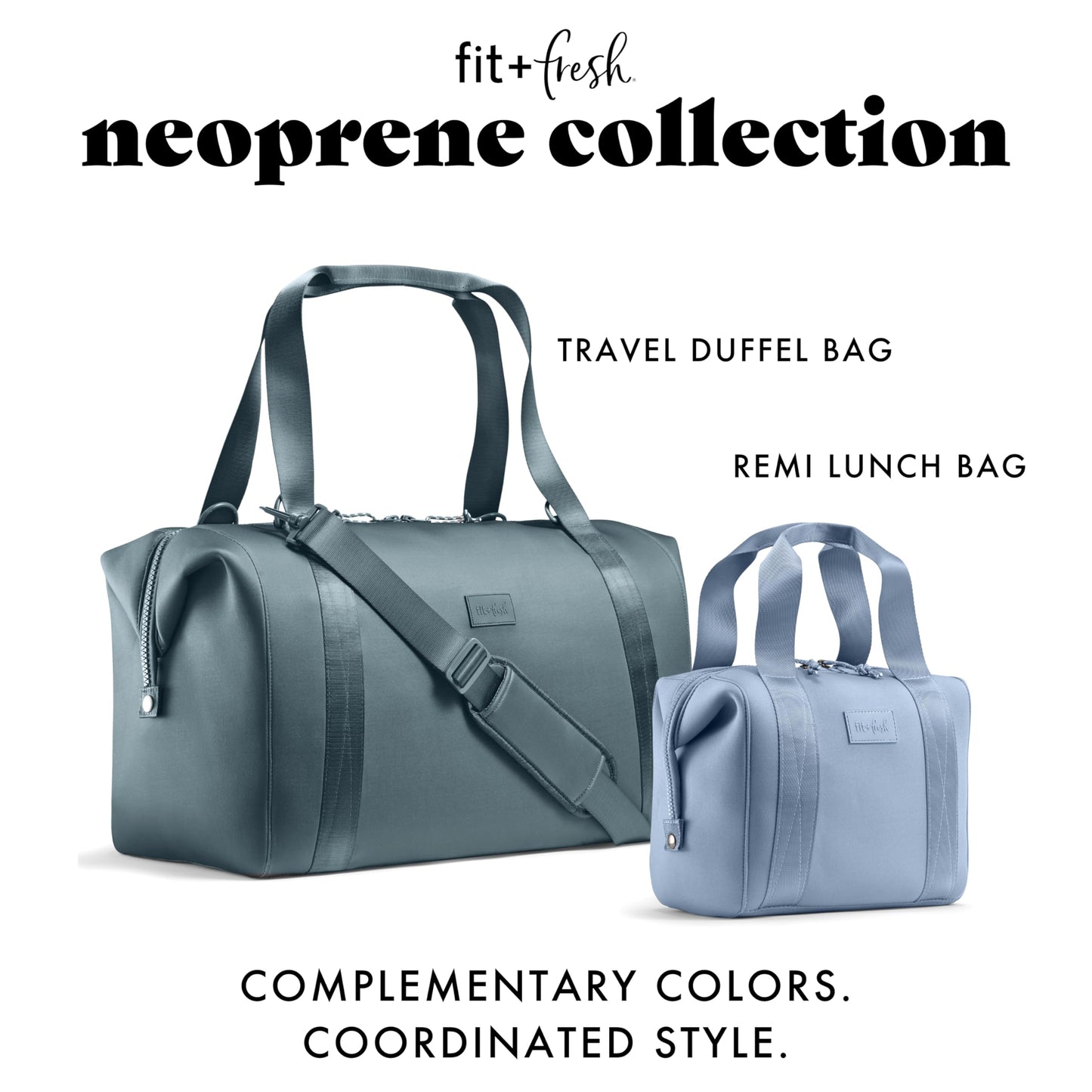 Fit & Fresh Neoprene Weekender Bag for Women – Carry-On Friendly Travel Duffel with Expandable Sides, Trolley Sleeve & Pockets – Lightweight, Water-Resistant Overnight Bag for Weekend Trips, Basalt