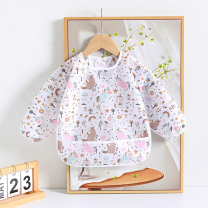 YeeLauf Sleeved Bib,5 Pack,Waterproof Shirt Bibs for Baby 3-24 Months Wipe Clean