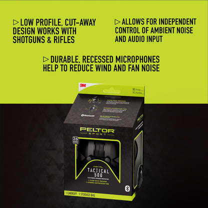 Peltor Sport Tactical 500 Bluetooth Hearing Protection Ear Muffs, 25 dB Noise Reduction Rating, Electronic Hearing Protection Headphones for Shooting, Hunting, Mowing, Construction, Concerts, & More