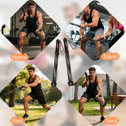 Ropeless Battle Ropes - Portable Cordless Workout Sticks for HIIT | Home Gym Exercise Equipment (Grey)