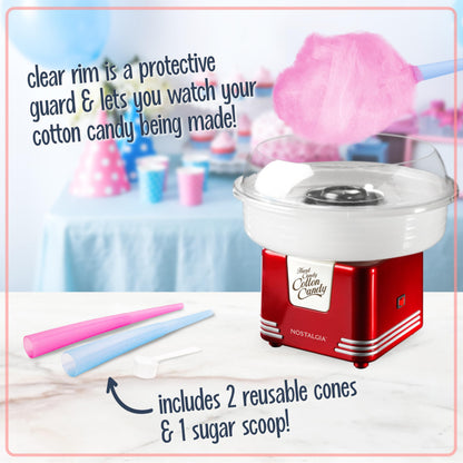 Nostalgia Vintage Hard and Sugar Free Candy Countertop Cotton Candy Maker, Includes 2 Reusable Cones And Sugar Scoop – Pink