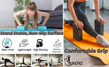 EXERZ Yoga Blocks 2 pack, Gym Blocks, Exercise Workout Fitness Bricks, Pilates Stretch Handstand Non-Slip (Black 2pcs)