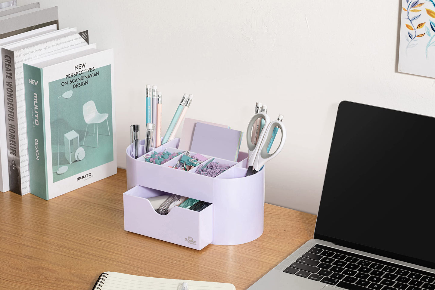 My Space Organizers Lavender Desk Organizer for Office Supplies and Desk Accessories - Pen Holder Desktop Organization for Room College Dorm Home School (White Lavender)