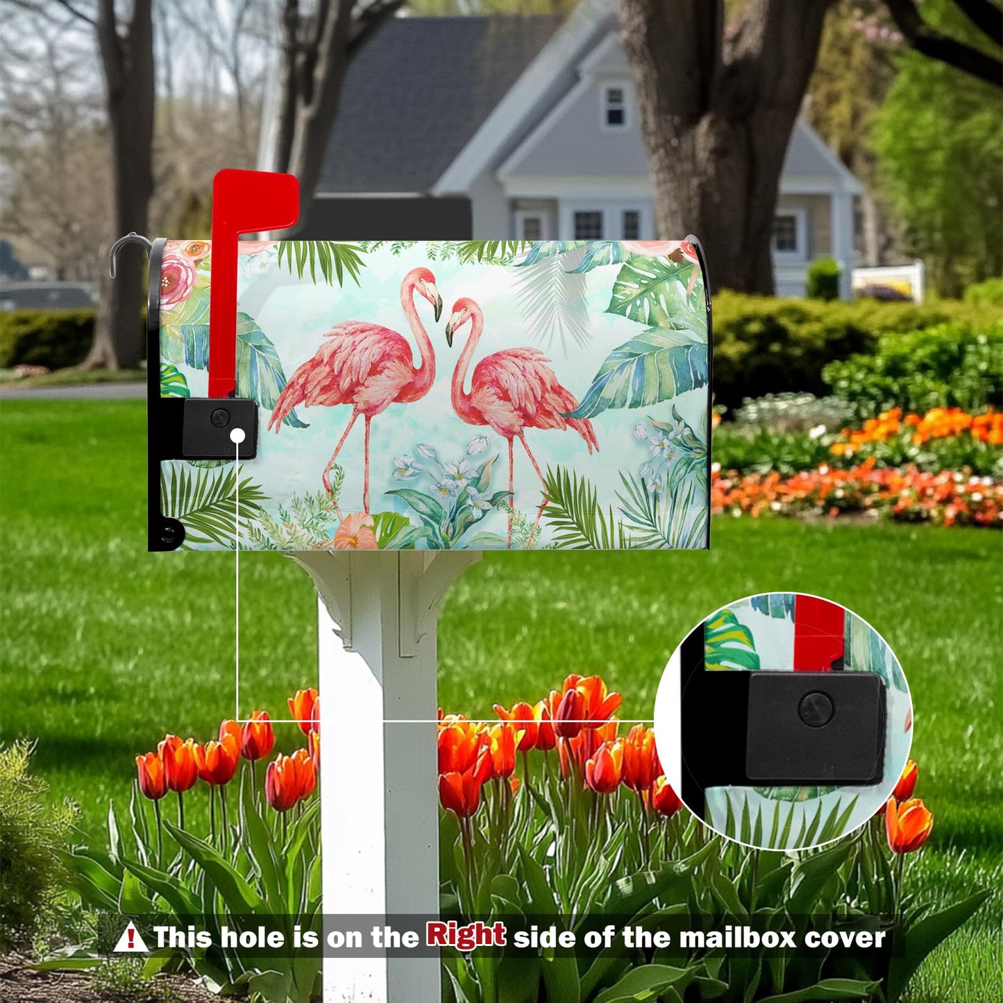 Summer Mailbox Covers Flamingo Flowers Tropical Mailbox Cover Post Letter Box Cover for Garden Standard Size 21x18 in Mail Box Wraps for Yard Home Decor