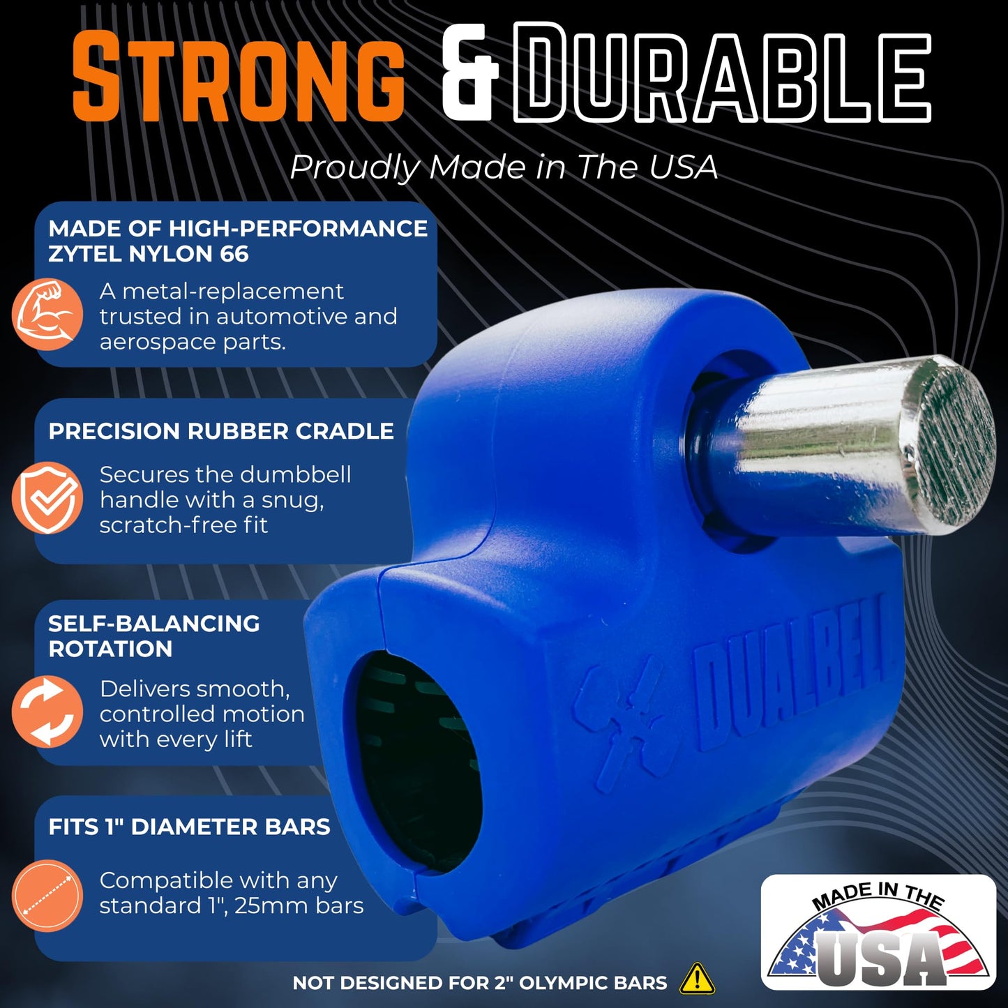 DUALBELL Dumbbell Converters- for 1" bars- hold up to 500lbs- Dumbbell to Barbell Adapters - Connect dumbbells to a 1" (25mm) standard diameter bar to use in place of weight plates, (Blue)
