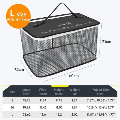 Floating Fishing Basket - Collapsible Net Cage for Live Fish | Rubber Coated, 24L/40L/59L, Black/Grey