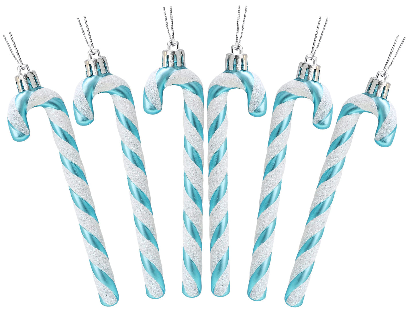 Christmas Concepts® Pack of 6-13cm Glitter Candy Cane Christmas Tree Decorations/Ornaments (Turquoise & White)