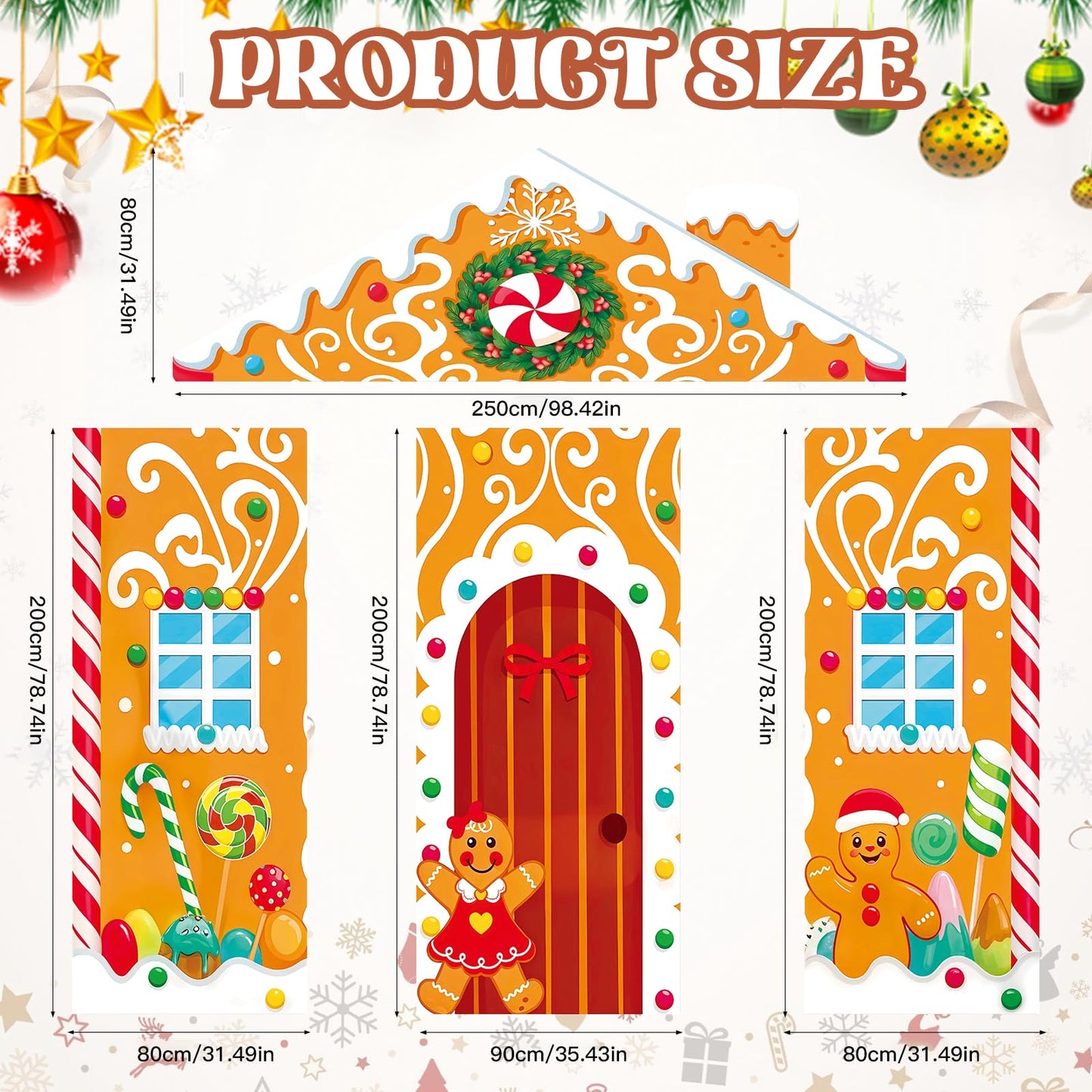 4Pcs Christmas Gingerbread Door Cover Decorations,Gingerbread House Candy Porch Banner Sign for Xmas Holiday Classroom Office Home Party Decor