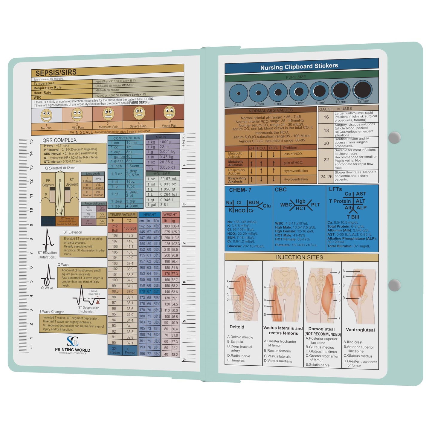 Nursing Clipboard with Nursing and Medical Edition Cheat Sheets Nursing School Essentials - Aluminum Foldable Nurse Clip Boards Essential Accessory for Efficient Patient Care (Mint)