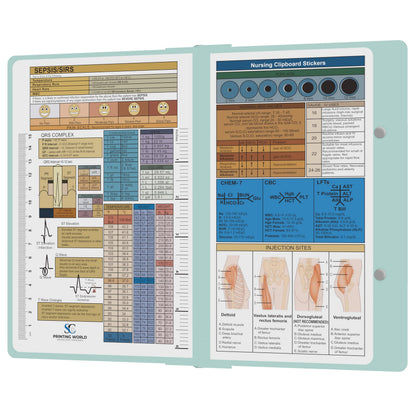 Nursing Clipboard with Nursing and Medical Edition Cheat Sheets Nursing School Essentials - Aluminum Foldable Nurse Clip Boards Essential Accessory for Efficient Patient Care (Mint)