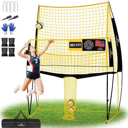 PodiuMax Volleyball Training Equipment, 11x8FT Adjustable 6.5–8 ft, Volleyball Practice Net for Serve & Spike, 2-in-1 Train & Play, Fast Setup, Stable Frame Training Net for Backyard Indoor Outdoor