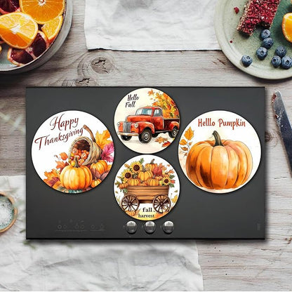 Autumn Pumpkin Electric Stove Burner Covers，4 Pcs Thanksgiving Decor Round Stove Burner Cover，8 Inches and 10 Inches，Gas Stove Burner Cover,Metal Cooktop Fall Decorative Home Decor,Kitchen Decor