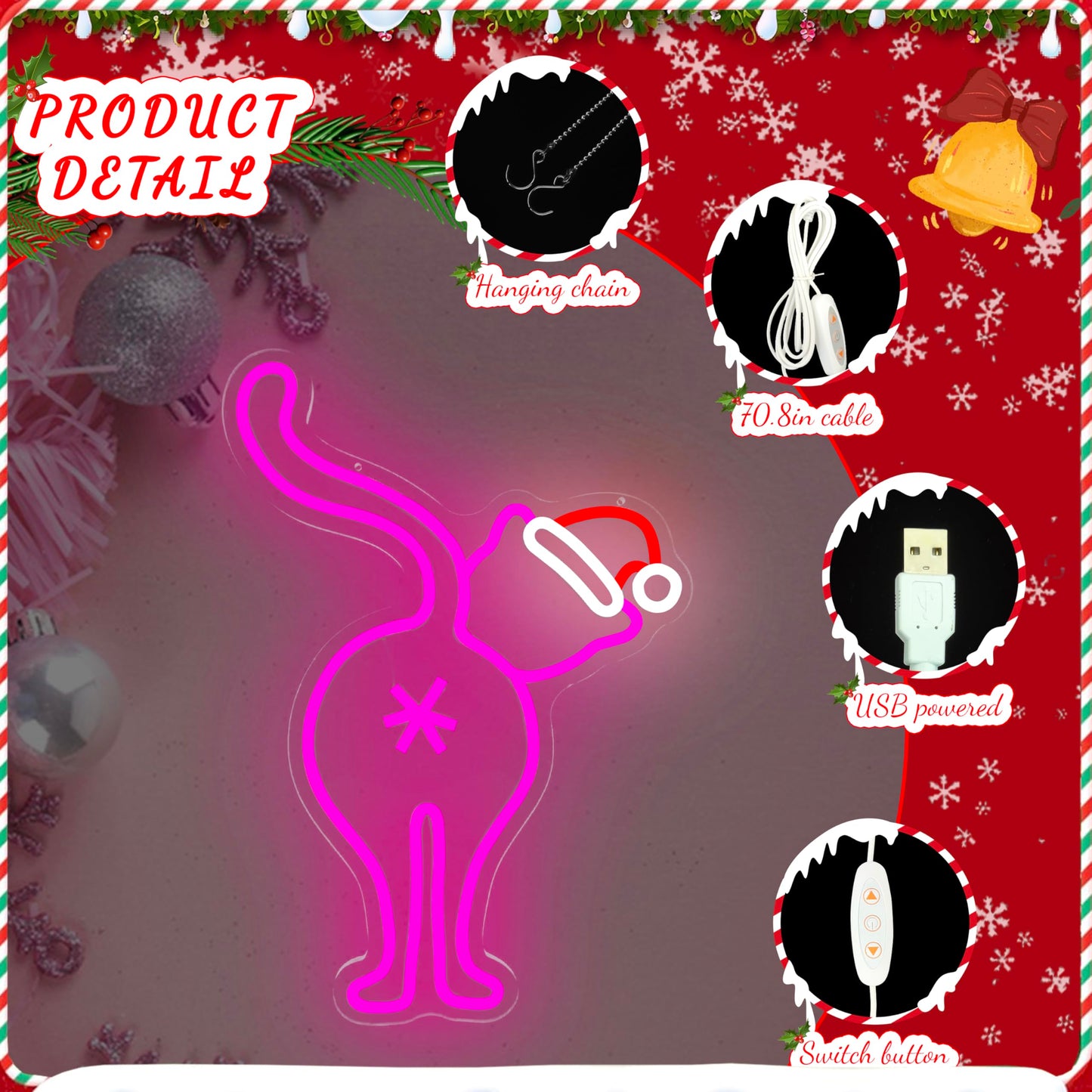 FuugZze Christmas Neon Signs for Wall Decor Black Cat Neon Lights Christmas Led Sign for Bedroom Wall Dimmable Black Cat Light Up Signs for Party Wall Room Home Decor Gift