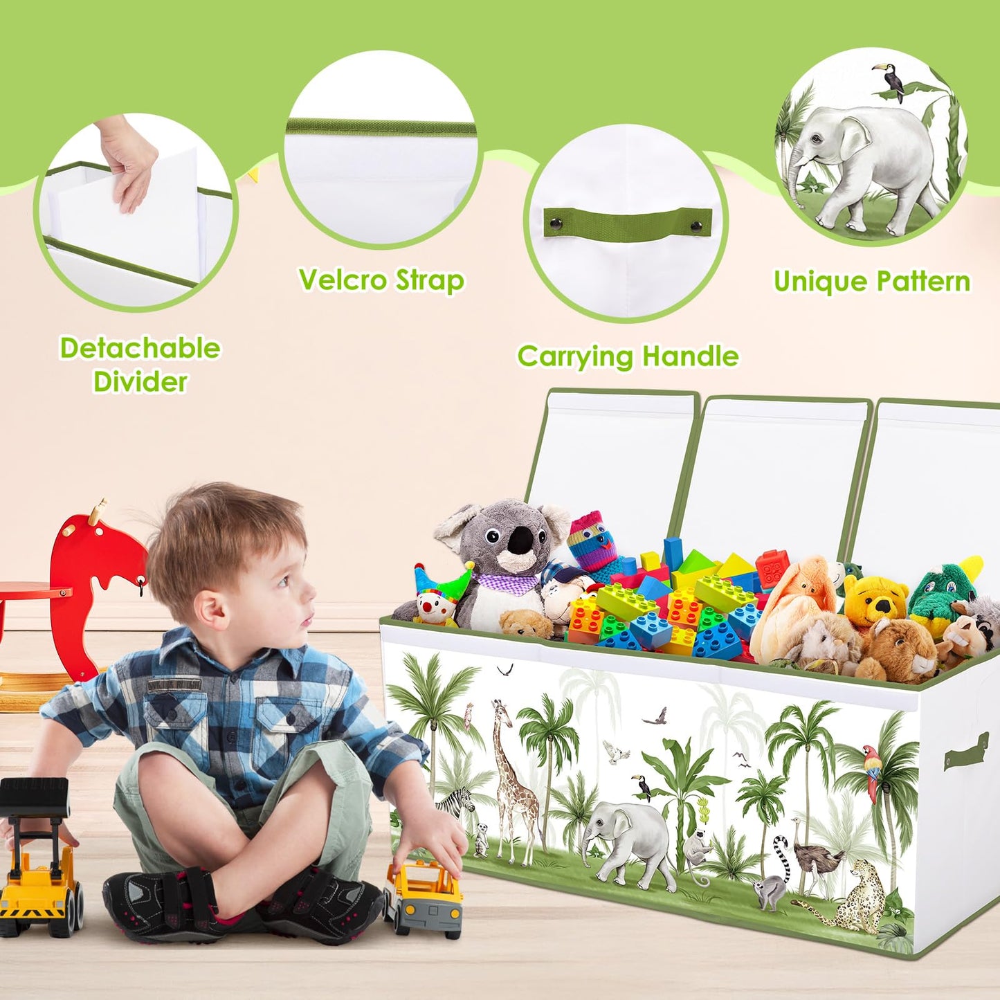 Toy Storage Bin with Lids,Extra Large Toy Box Chest with Handles for Kids Boys Girls,Collapsible Storage Organizer Box Bin Basket for Bedroom,Playroom, Nursery,37.8"x12.6" x15.7",Forest animals