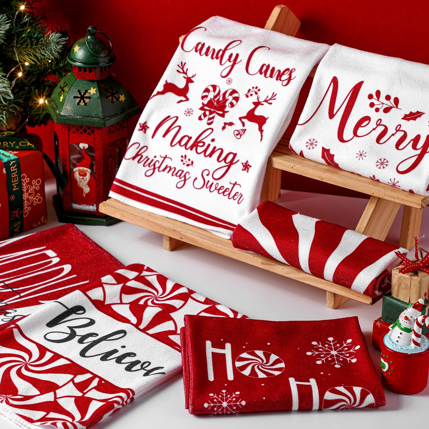 Breling 6 Pcs Christmas Kitchen Towels Red White Candy Tea Dishtowel 23.62 x 15.75 Inch Decorative Peppermint Candy Cane Hand Towel for Holiday Winter Home Kitchen Bathroom Decor Housewarming Gift